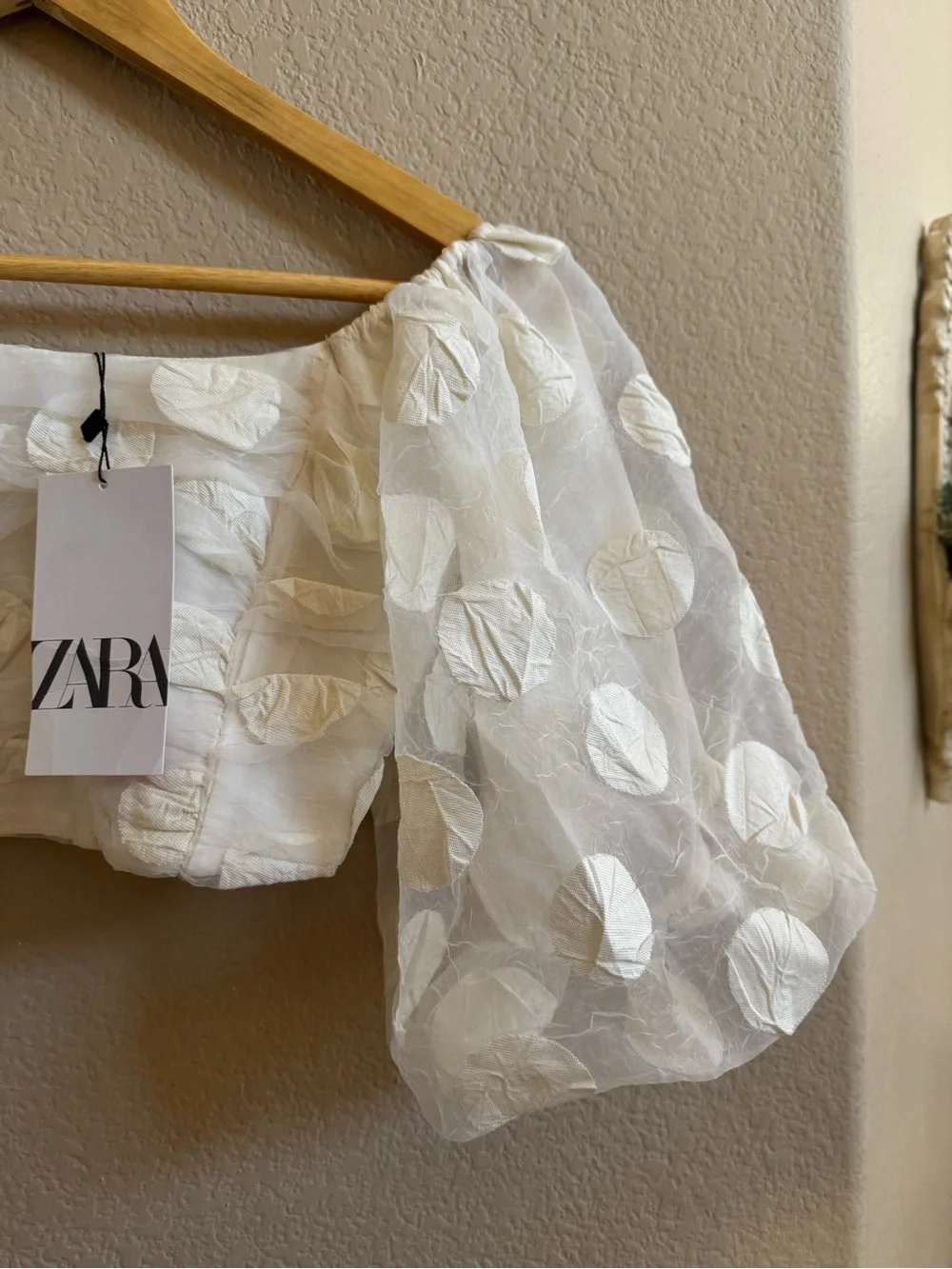 Zara NWT Blogger Favorite White 3D Floral Organza Puff Sleeve Crop Top